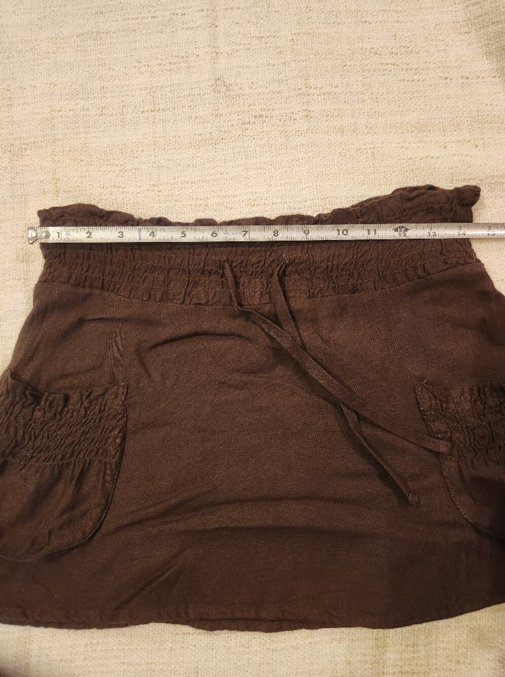 Brown Drawstring Waist Pocket Mini Skirt - Picture 4 of 4